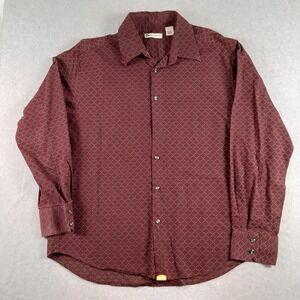 Wilke Rodriguez Mens Burgundy Textured Diamond Cotton Button Down MF7765MMH
